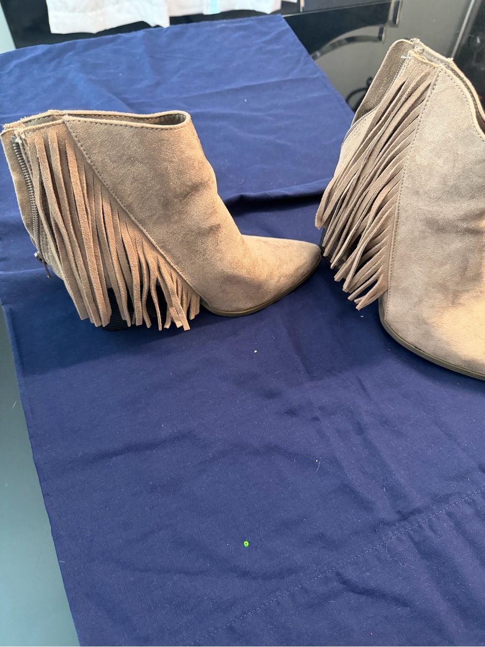 Candie's Taupe Fringe Pointed-Toe Ankle Booties - Picture 2 of 5